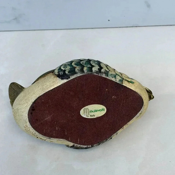Malevolti Handmade Wood Brass Signed Italy Duck Multicolor Size 6.5"x4" - Picture 11 of 12